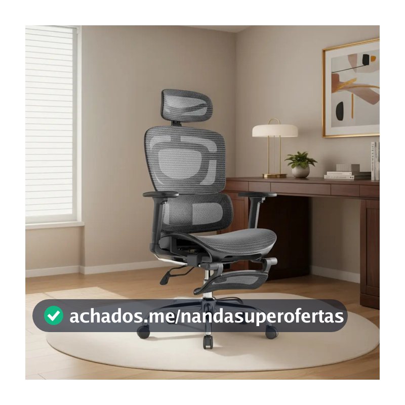 Cadeira De Escritório Ergonômica Mônaco Bt07 Luvinco Malha Respirável Com Suporte Lombar Adaptável Apoio Para Pés Retrátil Encosto Ajustável Seis Posições Cor Preta Suporta 200kg