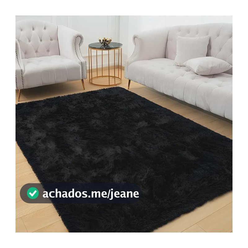 Tapete Felpudo 2,00x1,40 Peludo Macio Shaggy Sala Quarto Leve Preto