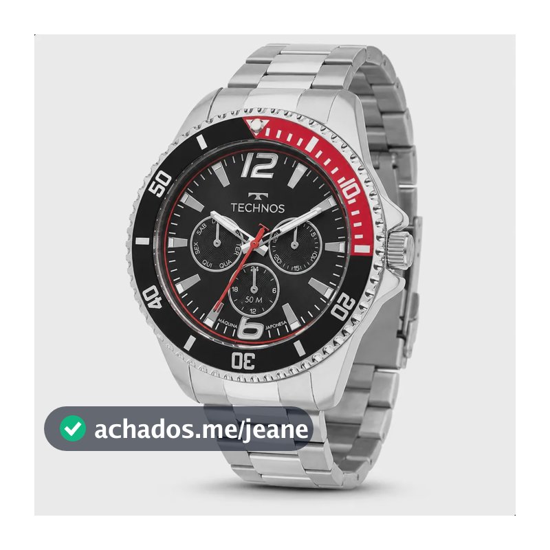 Relógio Technos Masculino 6P29ALE/1P Analógico 46 Milímetros Multifunção em Aço Inoxidável Multifunção com Calendário e Prova D´Agua 50m