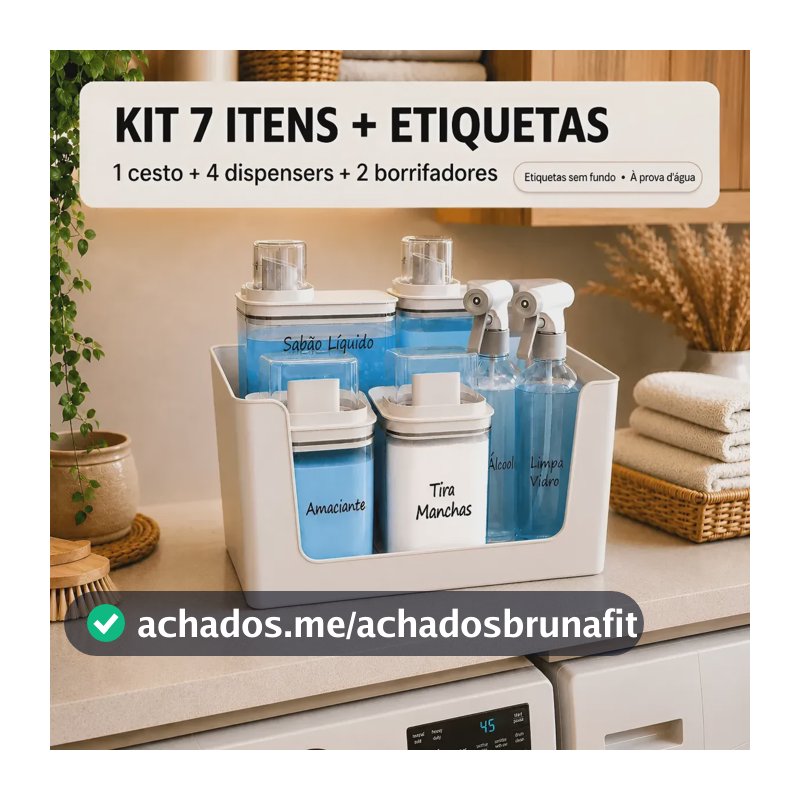 Kit Organizador Lavanderia Dispenser Sabão Cesto Borrifador Bege