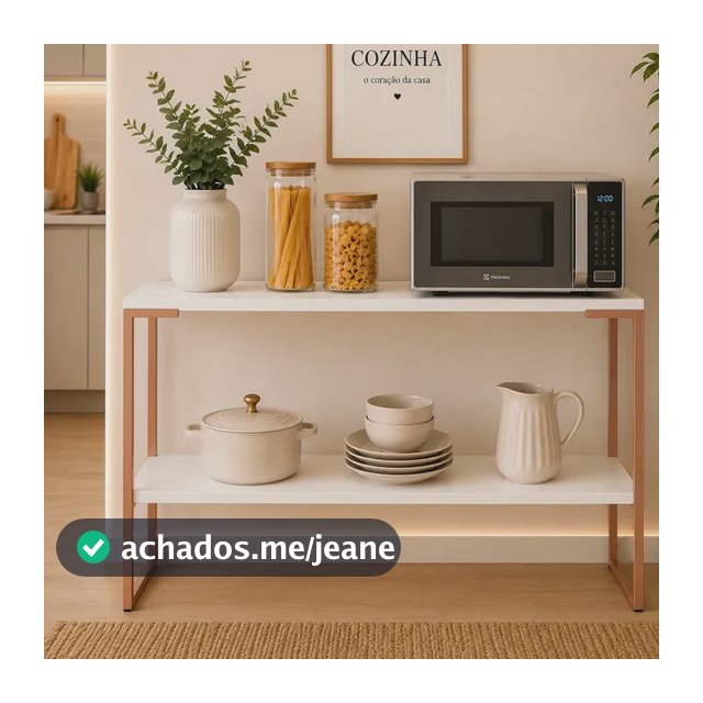 Balcão Multiuso Duplo Suporte Microondas Estilo Industrial Branco/cobre