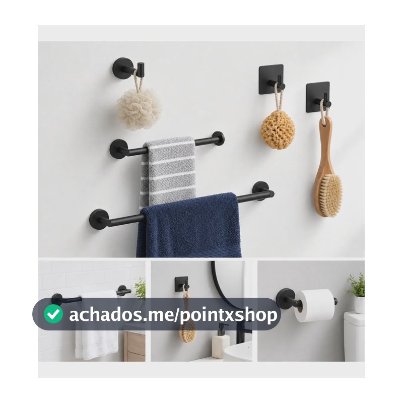 Kit 5pcs Acessórios Banheiro Cabide Toalheiros Papeleira40cm Preto