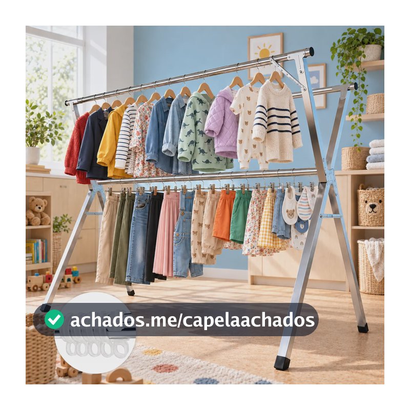 Varal De Chão Roupas Dobrável Grande Aço Inoxidável Hikuca Prateado