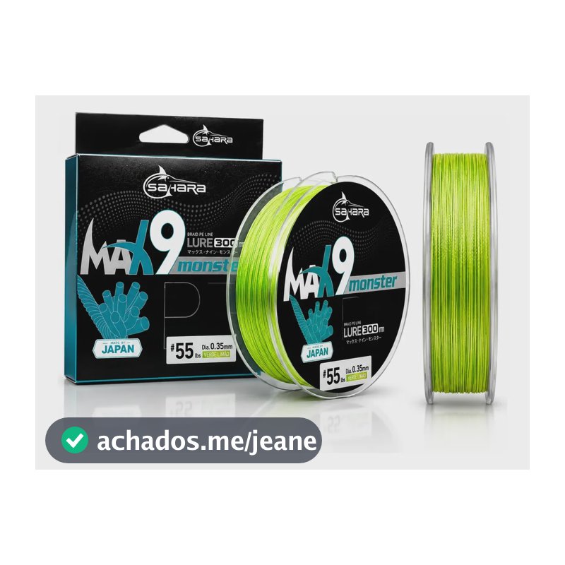 Linha Multifilamento 9x Monster 9 Fios 300 Metros Japonesa 0.60mm Verde Limão