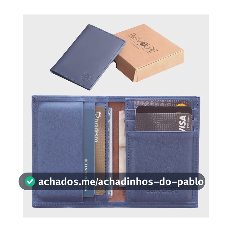 Carteira Masculina Feminina Slim Couro Legítimo Marca BellVOLPE Cor Marinho