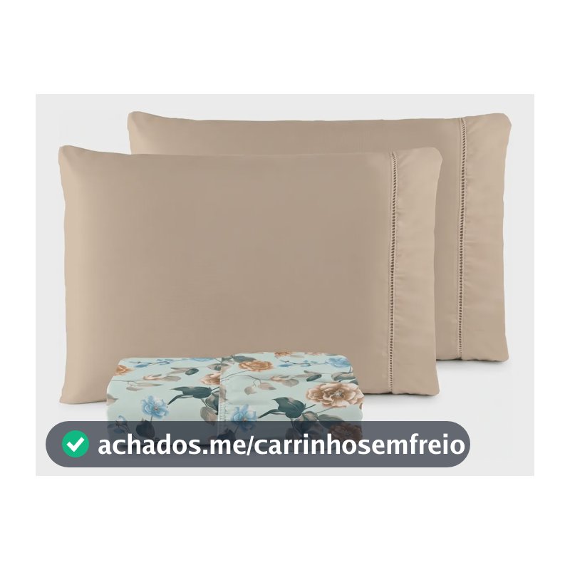 Jogo De Lençol Casal Padrão 3 Pçs 400 Fios C/ Elástico Hotel Bege Florido