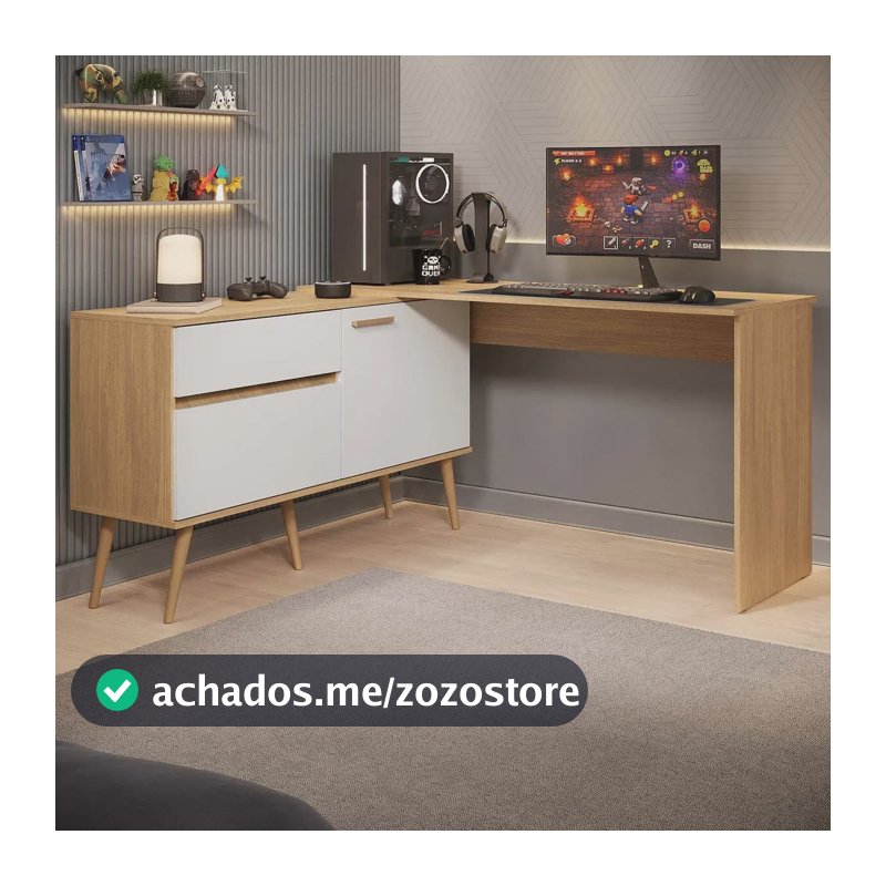 Mesa Gamer em L para Computador 2 Portas 1 Gaveta Arena Multimóveis MP6050