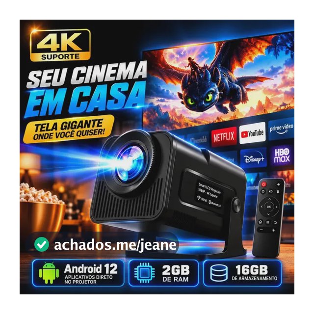 Projetor HY320 390 ANSI Full HD WiFi 6 4K Android Bluetooth 150 Polegadas HDMI USB Controle Remoto Bivolt Portátil Smart TV Cinema em Casa Filmes Séries Jogos Som Integrado Streaming Multimídia