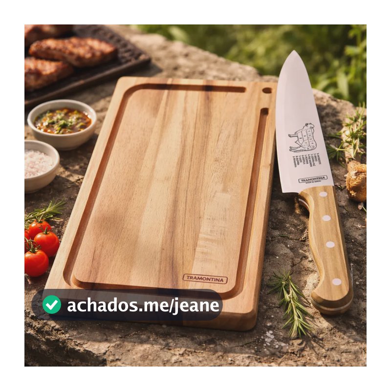 Kit Para Churrasco Com Tabua De Madeira E Faca Tramontina