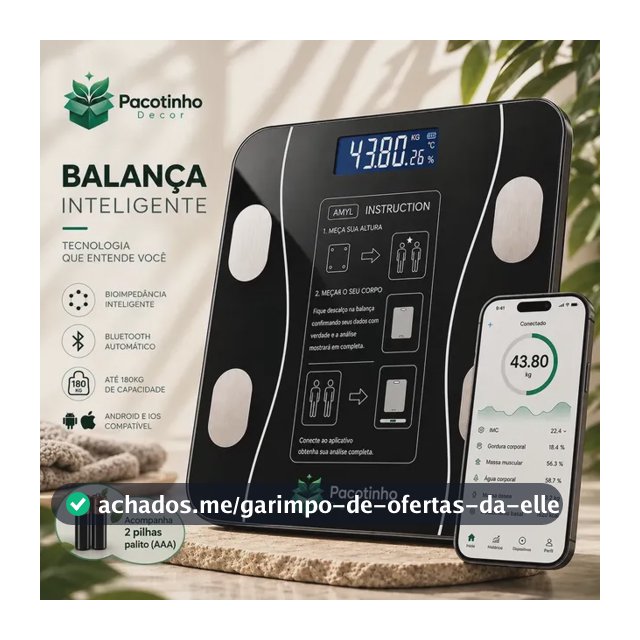 Balança Digital Smart Bioimpedância 180kg Bluetooth IMC Corporal App Android iOS Pacotinho Decor
