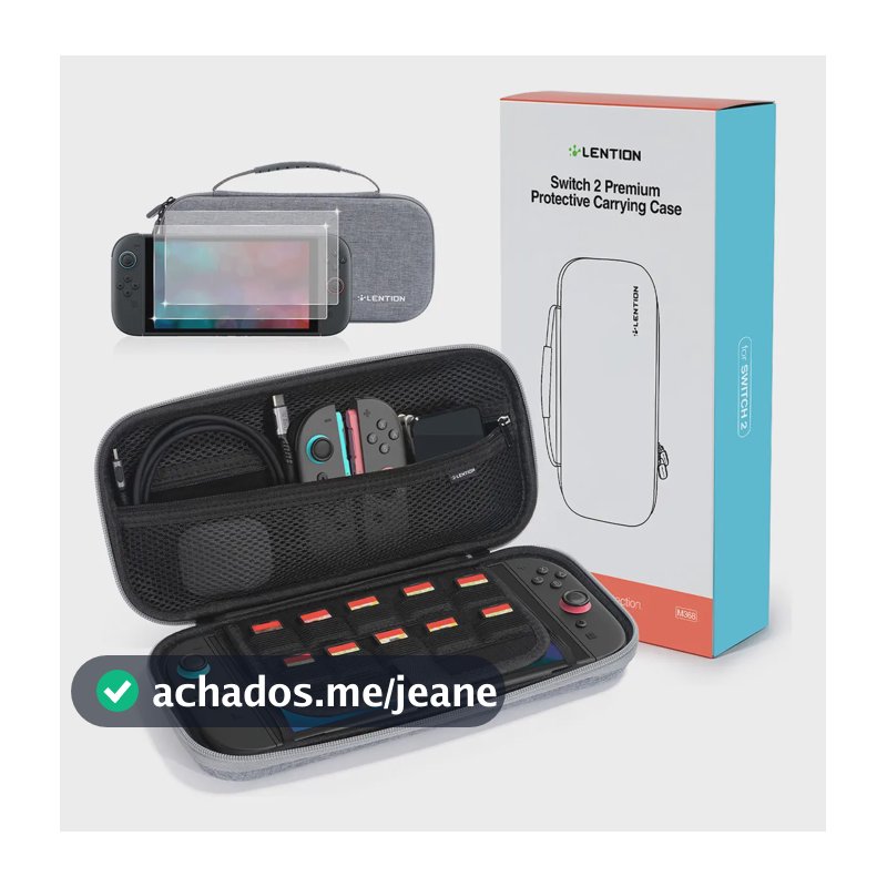Estojo Case Rígido Para Nintendo Switch 2, 10 Slots Cartão Com 2 Películas Lention Cor Cinza