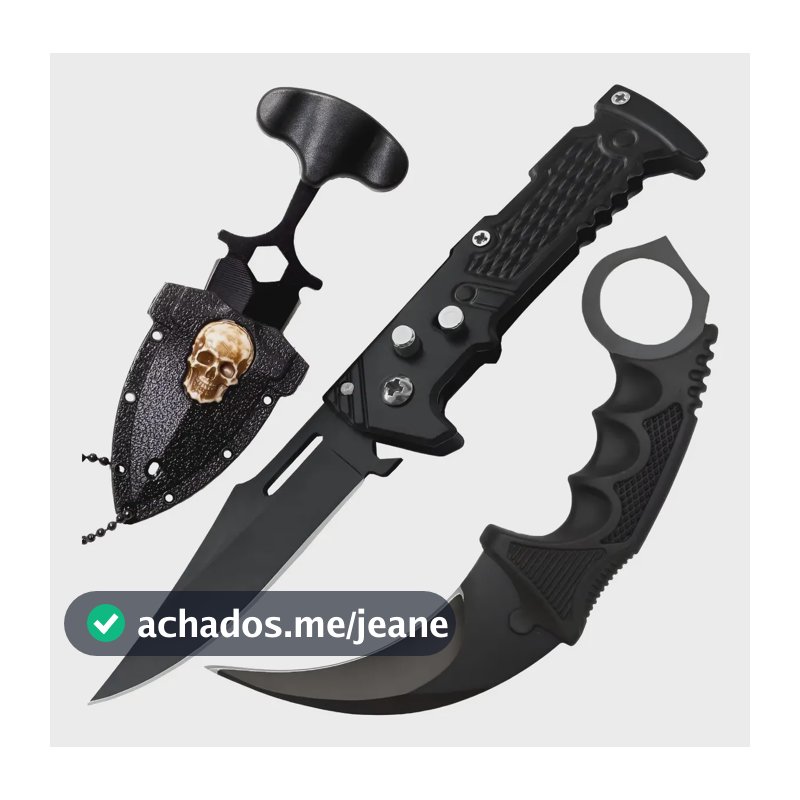 Kit Tático Militar Canivete Tático Karambit Push Dagger 3 Pc Preto