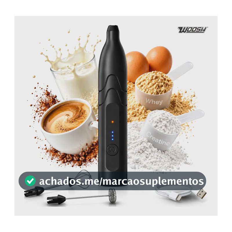 Mixer Elétrico Portátil 2 em 1 Recarregável Potente Misturador de Bebidas e Ovos 3 Velocidades Usb Batedor e Fue Fouet Woosh