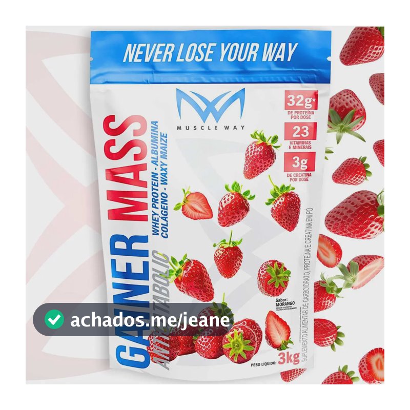 Gainer Mass Anticatabolic Refil 3kg Muscle Way Sabor Morango Hipercalórico