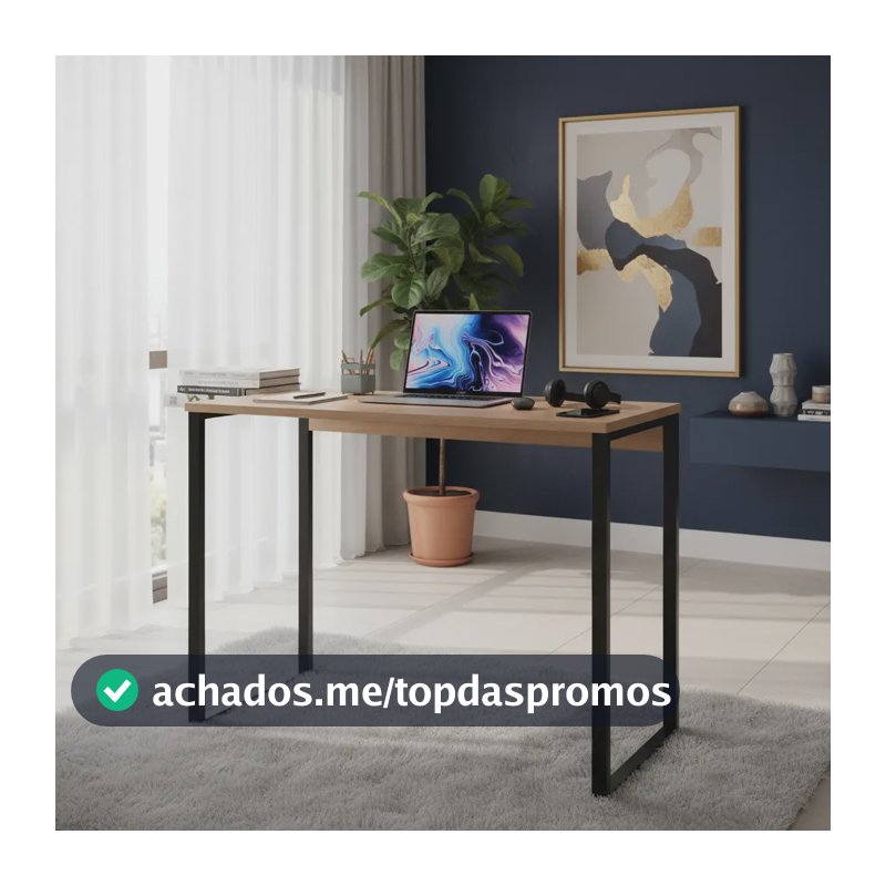Escrivaninha industrial aço, mdf, mdp de 90cm x 76cm x 45cm amadeirado