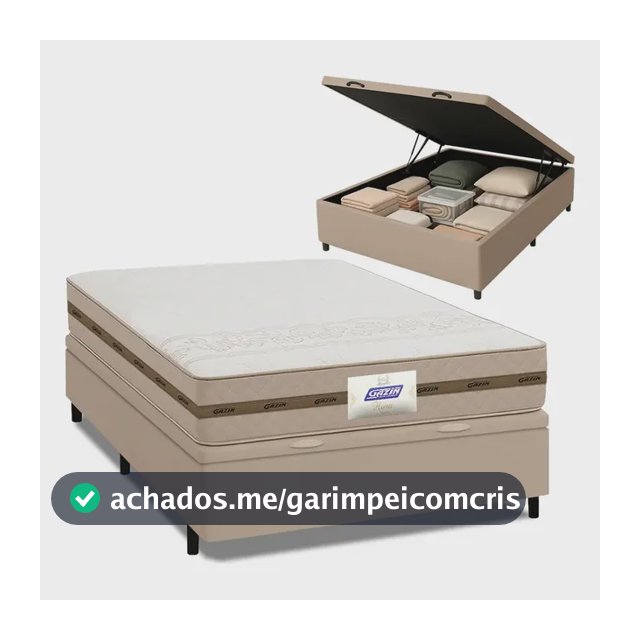 Cama Box Baú Casal Colchão Gazin Molas Flora Bege 138x188x63cm