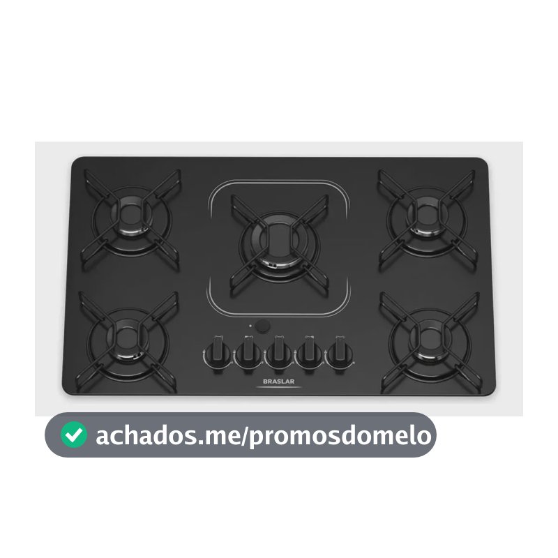 Fogão Cooktop alimentação gás - Braslar 5 bocas cor preto - Bivolt de Embutir