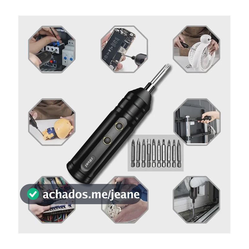 Chave De Fenda Elétrica Portátil Recarregável Com 10 Bits Preto