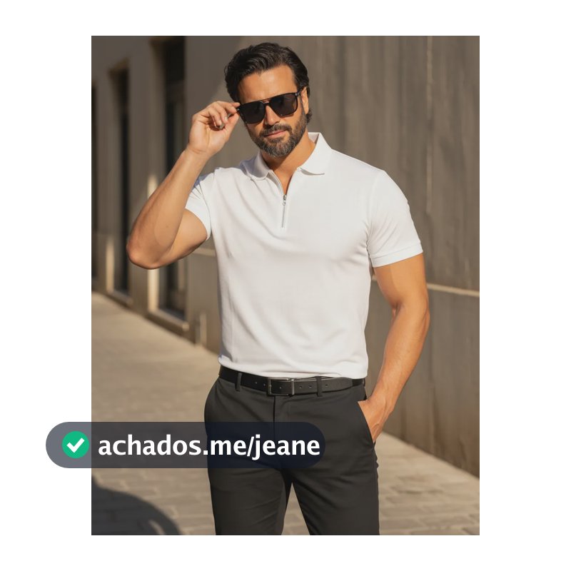 Camisa Gola Polo Zíper Masculina Poliamida Premium Elastano Branco M Liso