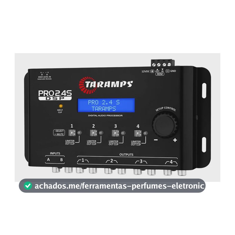 Processador de Áudio Digital Taramps Pro 2.4S para Som Automotivo com Crossover e Equalizador 15 Bandas
