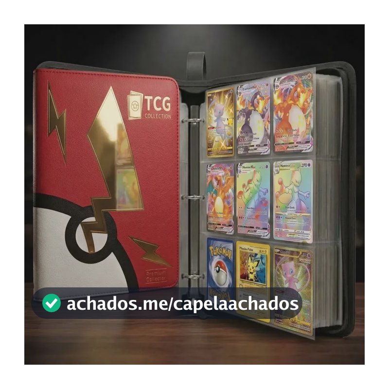 Fichário Álbum Tcg Pokémon 900 Cartas Com Zíper E Alça Estampagem A Ouro Lendária 900-3