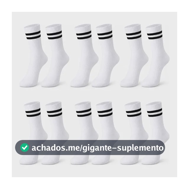 Kit 6 Meias Cano Alto Academia Casual Fitnes Unissex Algodão 6 Branca Listras 36 Ao 43