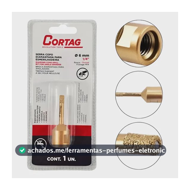 Broca Diamantada Serra Copo 8mm / 10mm Cortag - Lixadeira