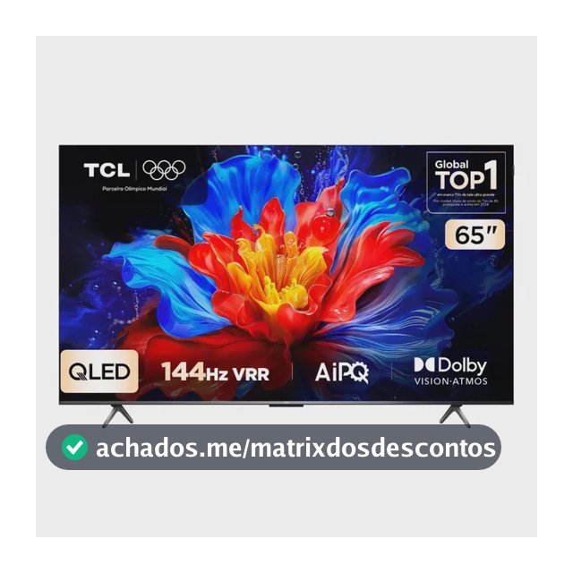 Smart TV TCL 65 Polegadas QLED 4K P8K WiFi Bluetooth Google TV 144Hz HDR10+ Dolby Atmos Vision 65P8K