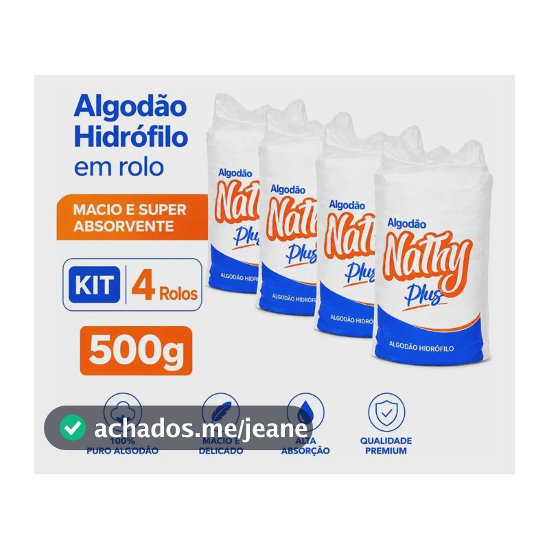 Kit Algodão Hidrófilo Rolo 500g C/ 4 Unid Macio E Absorvente