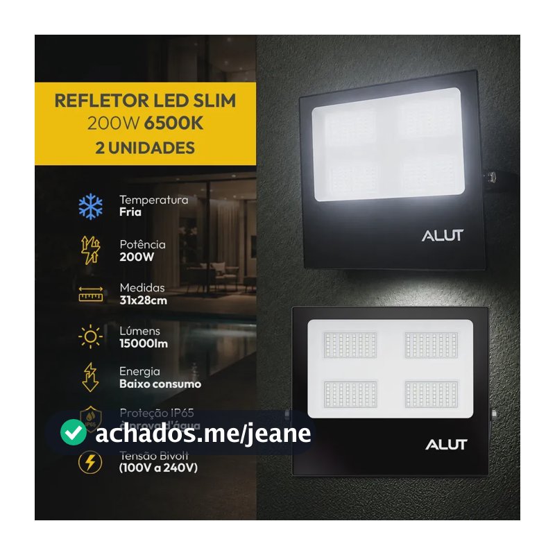 Kit 2 Refletor Led 200w 6500k Branco Frio a prova d'água Alut Cod: ALUT000702-2 Alut By Avant