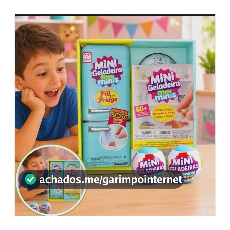 Mini Geladeira Infantil + 2 Bolas Surpresa - Brinquedo Azul-celeste