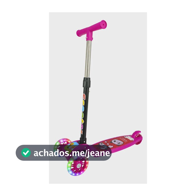 Patinete Infantil Ajustável 3 Rodas De Led E Freio Até 35kg Rosa-chiclete Panda