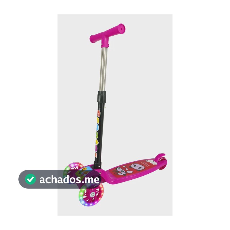 Patinete Infantil Ajustável 3 Rodas De Led E Freio Até 35kg Rosa-chiclete Panda