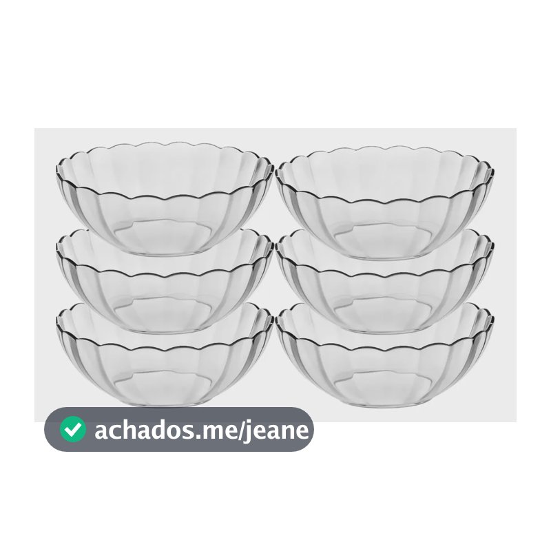 Kit 6 Tigelas Bowl Saladeira De Vidro Forno Marinex 1l Transparente