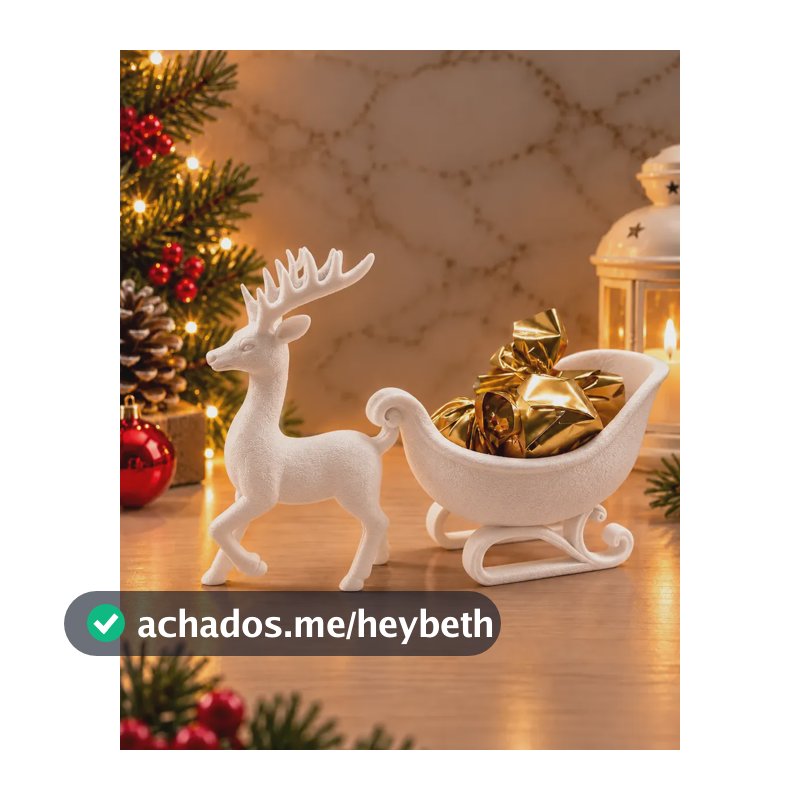 Rena Natalina Com Trenó  Enfeite Decorativo De Natal Branco Rena E Trenó