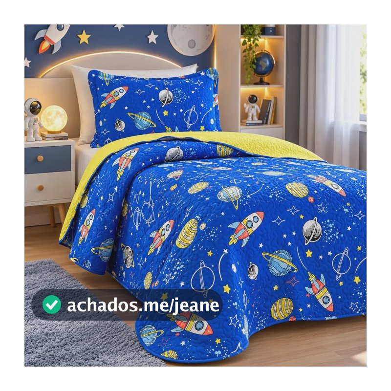 Cobre Leito Solteiro Dupla Face Infantil + Porta Travesseiro Azul