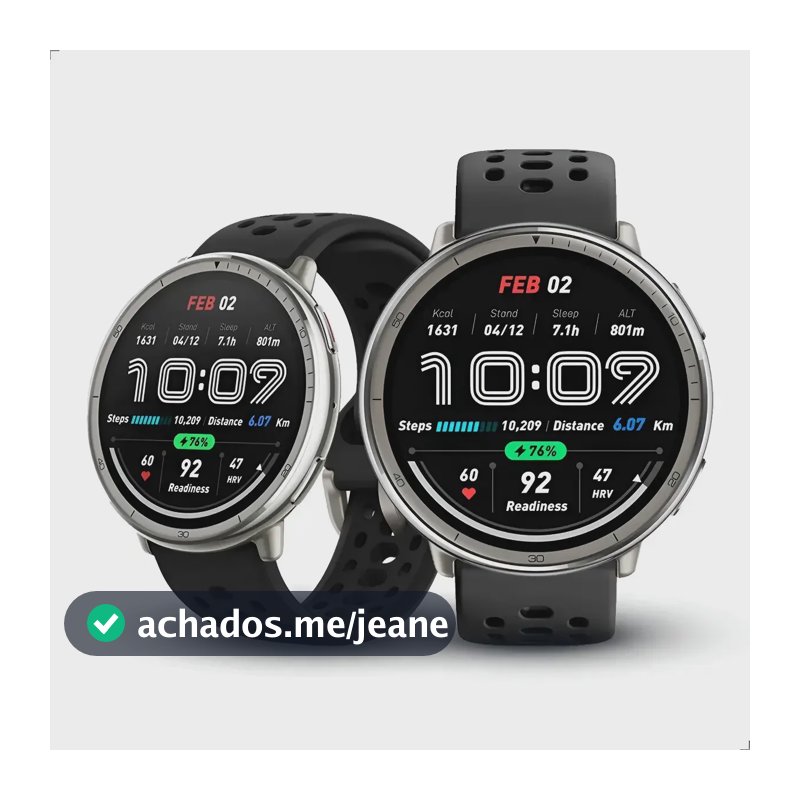 Relógio Amazfit Active 2 Smartwatch Prateado Silicone Preto Preto Milanês