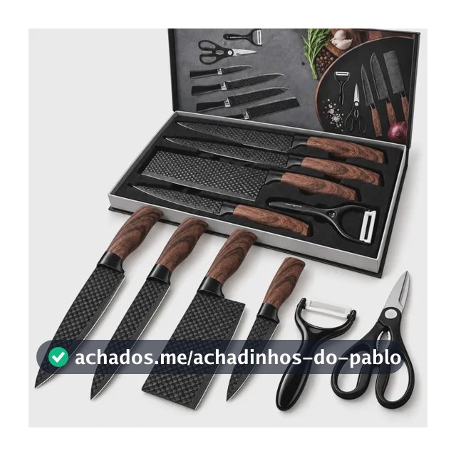 Kit Jogo De Facas Inox Antiaderente Cabo SoftToutch Madeirado Conjunto 6 Peças Gourmet Corte Afiado Presente Faca Premium Churrasco e Cozinha Carne