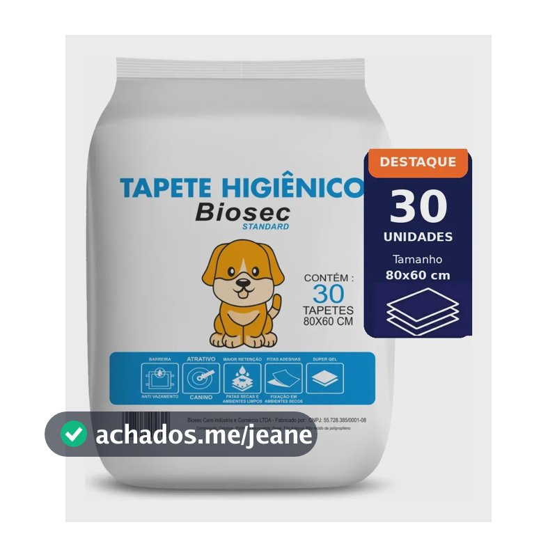 Tapete Higiênico 80x60 Para Pet Cachorro Cães 30 Unidades Descartável Com Fitas Adesivas Anti Odor Atrativo Canino Biosec Standard