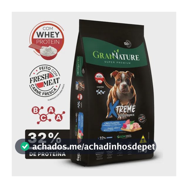 Ração Whey Protein Grannature Xtreme Alta Performance 32% Proteína para Cães Filhote raças Médio E Grande Porte Alimento Seco Sabor Frango Super Premium Com Bcaa Sem Corantes Saúde Articular 15kg