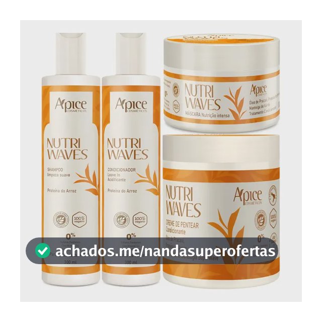 Kit Nutrição Capilar Ápice Nutri Waves com Shampoo, Condicionador, Máscara e Creme de Pentear