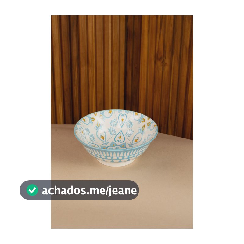 Saladeira / Tigela De Porcelana Abstrata 1l Lumatê Decor Azul-celeste