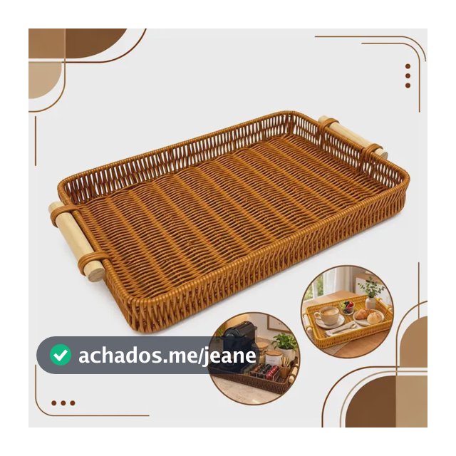 Bandeja Retangular Tramada Decoração Bambu Servir Café da Manhã Cantinho do Café Rustica Reforçada Premium 39x25x5 Caramelo Boa Dica