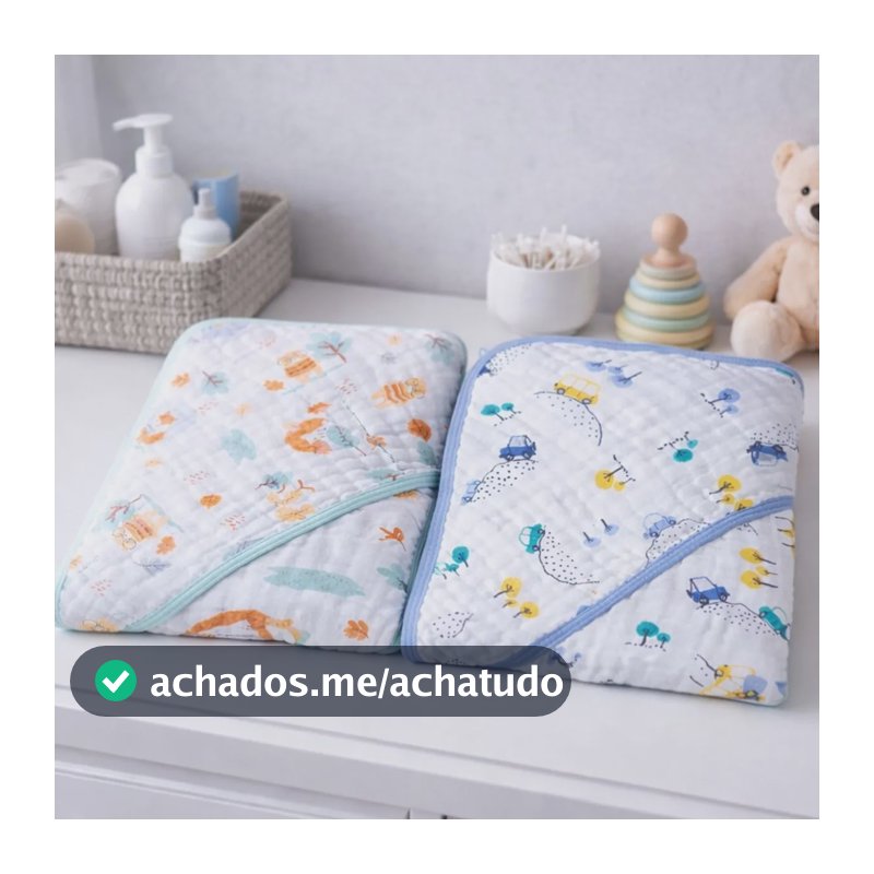 Kit 2 Toalhas De Banho Bebe Soft Fralda Capuz Enxoval Menino