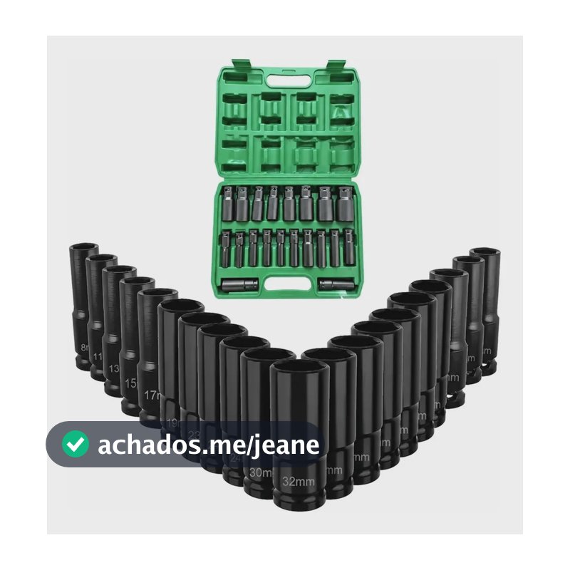 Jogo De Soquete Longo Sextavado Impacto 1/2 8-32 Mm 20peças Não Informado