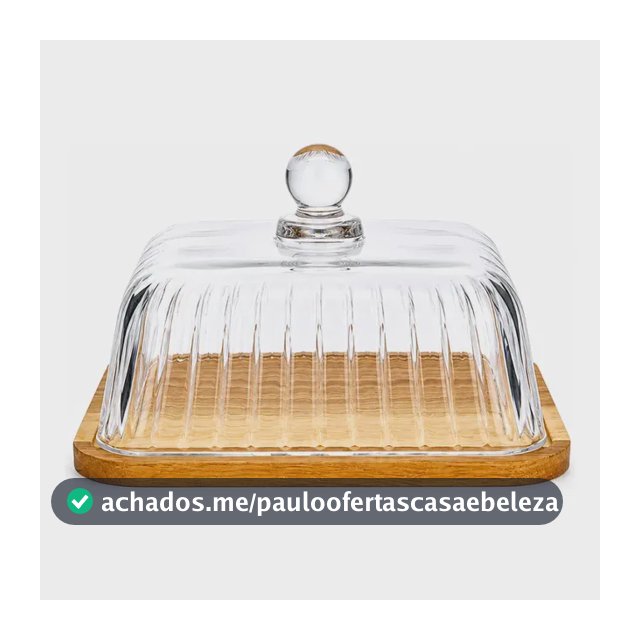 Queijeira De Cristal Quadrada Montecarlo Base Madeira 18,5cm