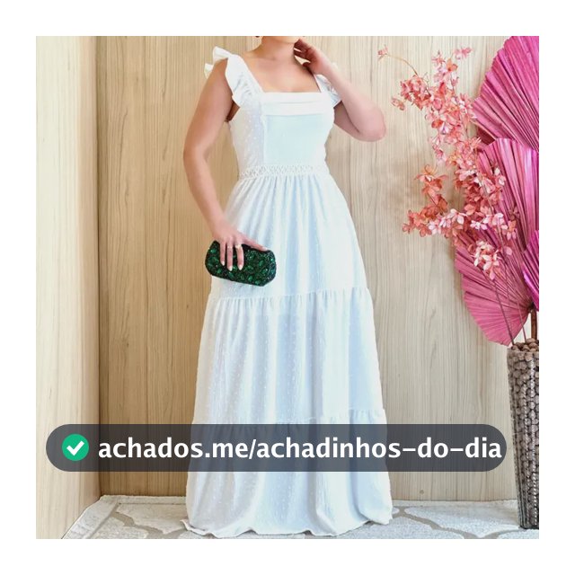Vestido Longo Luxo Com Babada Na Mangas E Reda Na Cintura