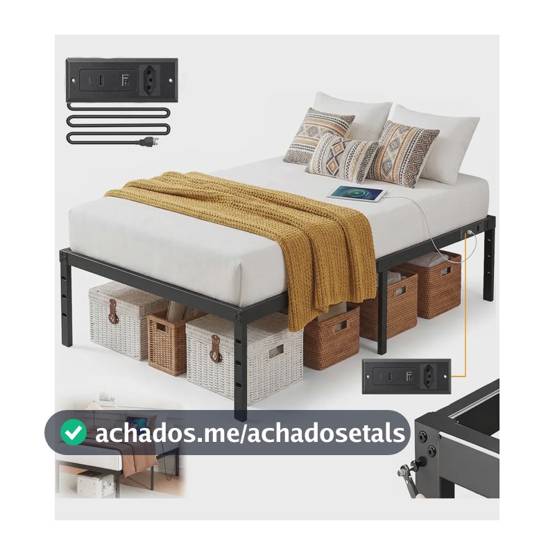 Estrutura Cama Metal Solteiro Com Tomada,usb+type-c,350kg Preto Hot Wheels