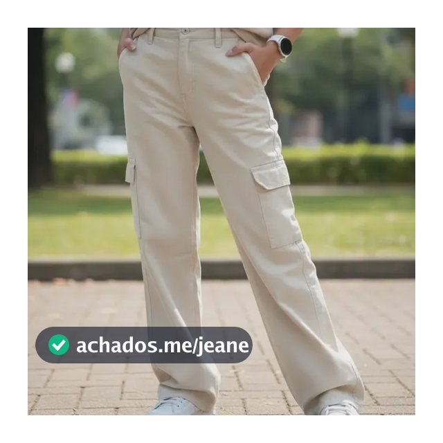 Calça Wide Leg Juvenil Cargo Jeans Escolar Beje Ajustável