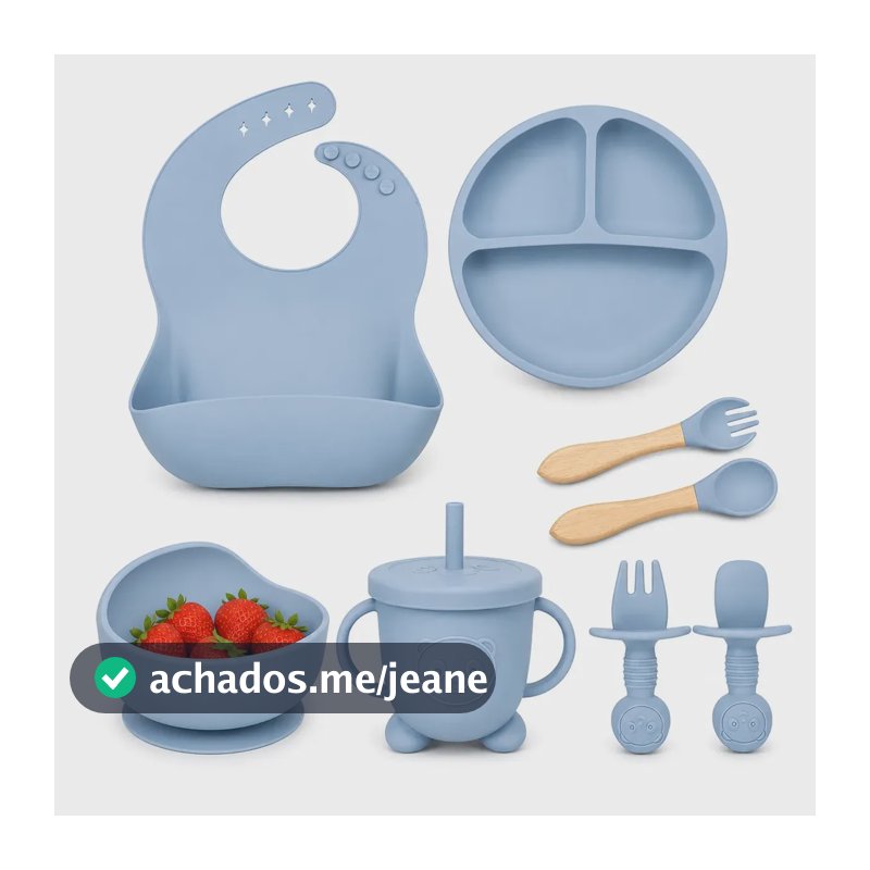 Kit Introdução Alimentar de Silicone Lapritu Kids, Azul Claro – 8 Peças para Bebê